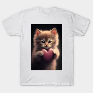 Valentine kitten with a heart 0 T-Shirt